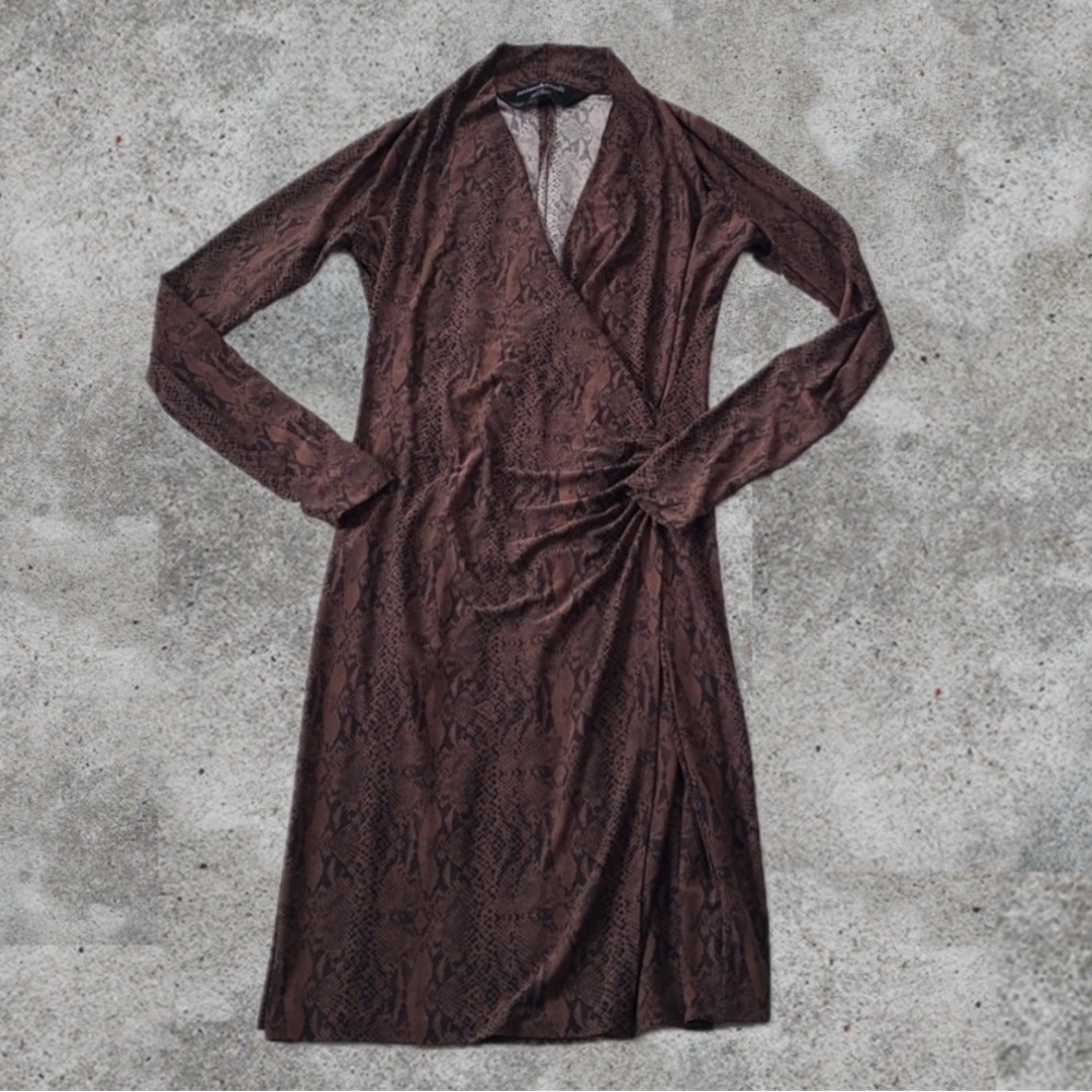Norma Kamali Snake Skin Surplice Jersey Faux Wrap Dress
